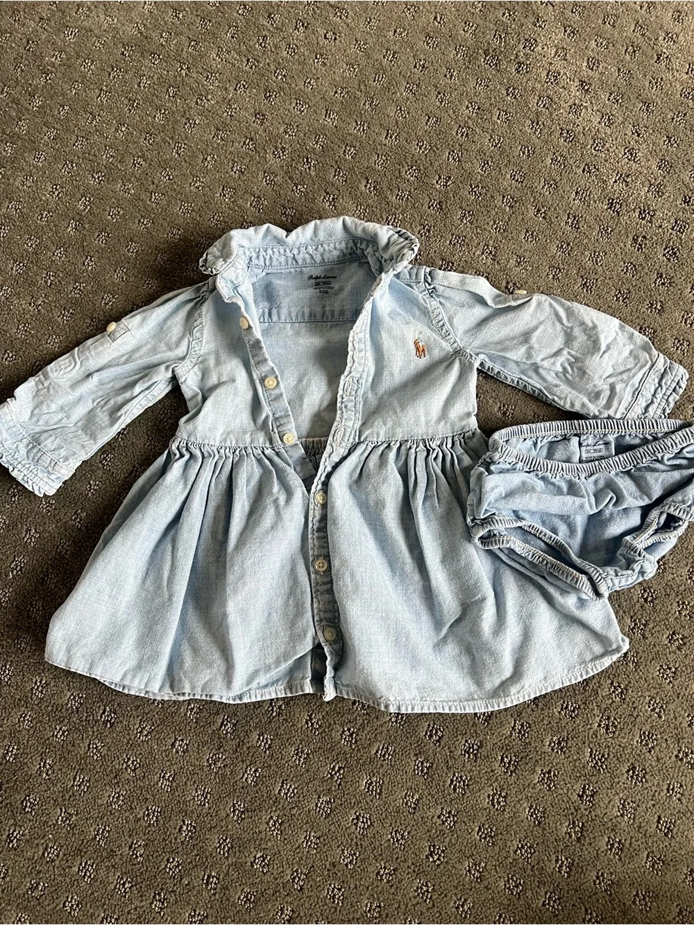 Ralph Lauren Light Blue Button-Up Shirt Dress with matching Bloomers
